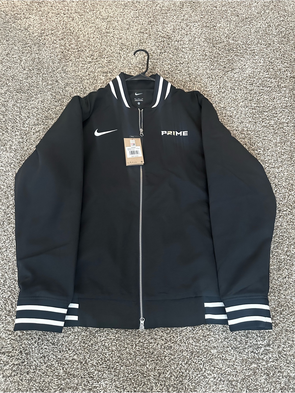 Nike Prime Black Bomber Jacket With White Stripes